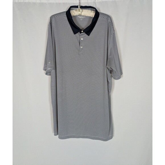 Pwomag Shirt 3XL Men's Blue Striped Short Sleeve Polo Golf Athletic Comfortable - Picture 1 of 6